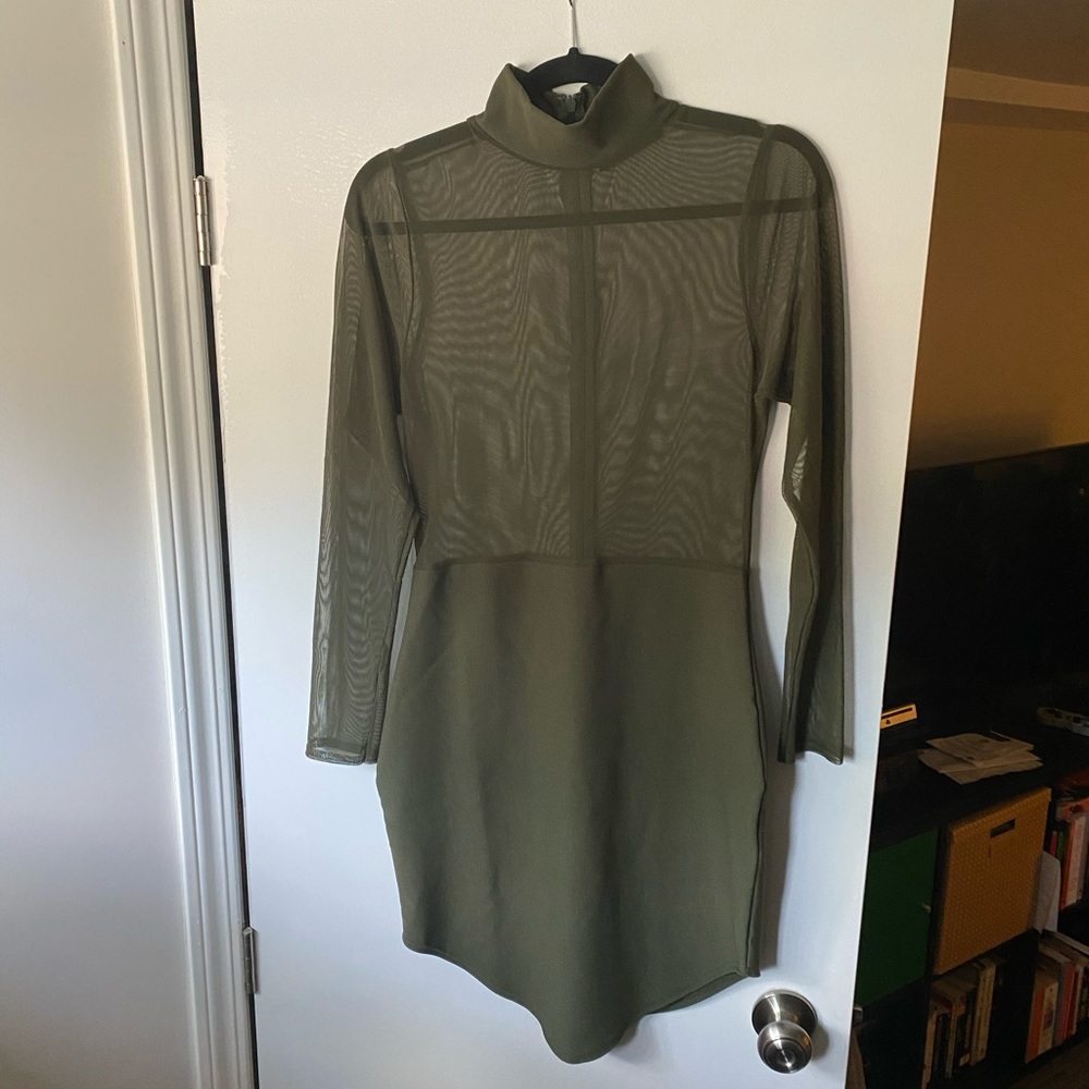Missguided Long Sleeve Mesh Mock Neck Minidress